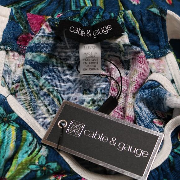 Tropical Floral Knit Tank Top Scoop Neck Lightweight Sleeveless Blouse Size S - Picture 6 of 9